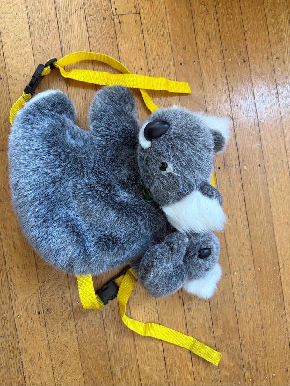 Gray Plush Koala Kids Backpack with Yellow Straps